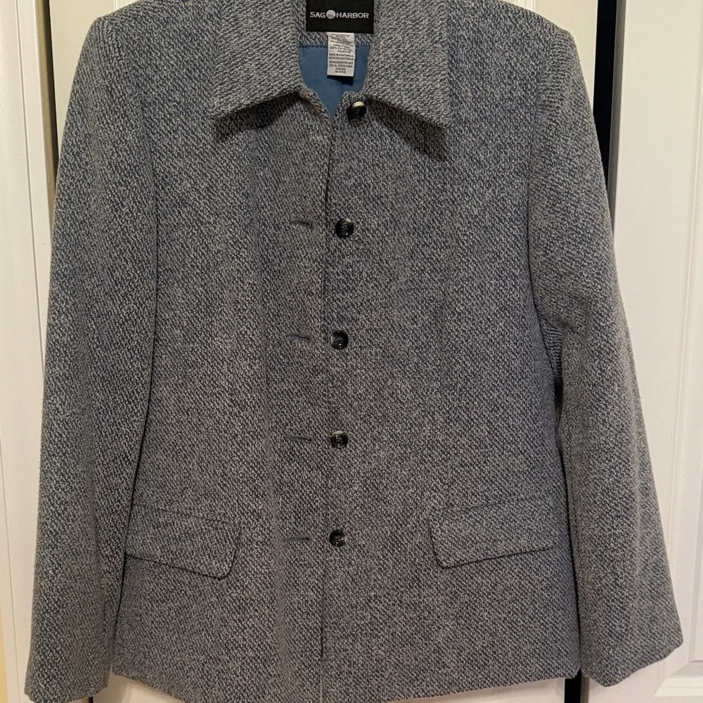 Sag Harbor Vintage Blue Textured Blazer Jacket Size 10 Tweedy Academic Career